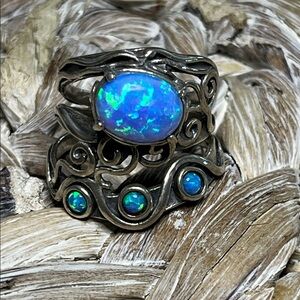 Israeli Artisan Blue Opal Ring in Silver Setting